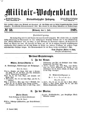 Militär-Wochenblatt Mittwoch 1. Juli 1868