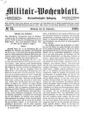 Militär-Wochenblatt Mittwoch 16. September 1868