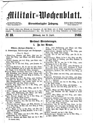 Militär-Wochenblatt Mittwoch 21. April 1869