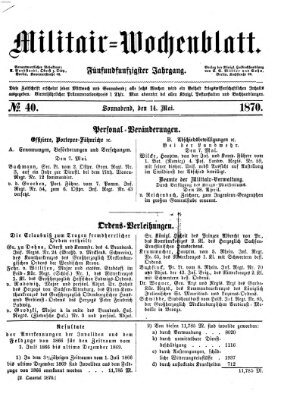Militär-Wochenblatt Samstag 14. Mai 1870