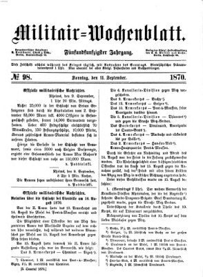 Militär-Wochenblatt Sonntag 11. September 1870