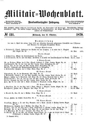 Militär-Wochenblatt Mittwoch 19. Oktober 1870