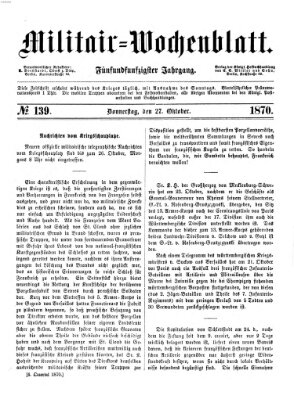 Militär-Wochenblatt Donnerstag 27. Oktober 1870