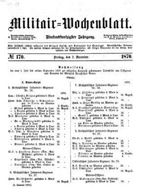 Militär-Wochenblatt Freitag 2. Dezember 1870