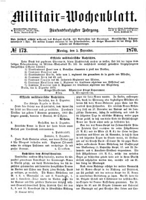 Militär-Wochenblatt Montag 5. Dezember 1870