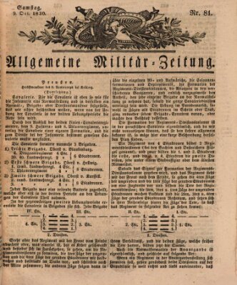 Allgemeine Militär-Zeitung Samstag 9. Oktober 1830
