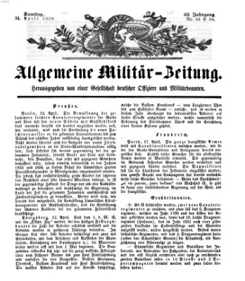 Allgemeine Militär-Zeitung Samstag 24. April 1858