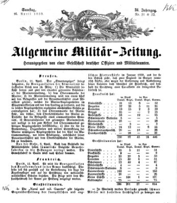 Allgemeine Militär-Zeitung Samstag 16. April 1859