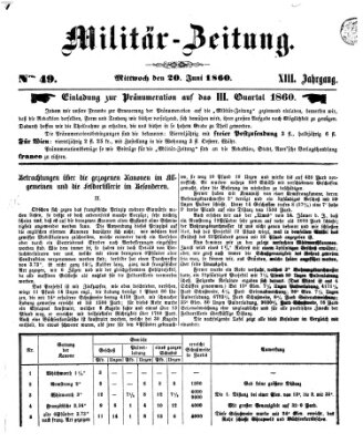 Militär-Zeitung Mittwoch 20. Juni 1860