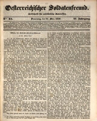 Oesterreichischer Soldatenfreund (Militär-Zeitung) Donnerstag 21. März 1850