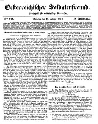 Oesterreichischer Soldatenfreund (Militär-Zeitung) Samstag 15. Februar 1851