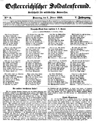 Oesterreichischer Soldatenfreund (Militär-Zeitung) Donnerstag 1. Januar 1852