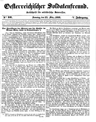 Oesterreichischer Soldatenfreund (Militär-Zeitung) Samstag 13. März 1852