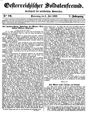 Oesterreichischer Soldatenfreund (Militär-Zeitung) Donnerstag 1. Juli 1852