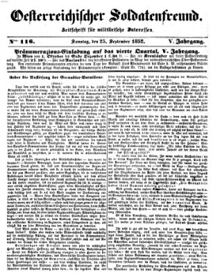 Oesterreichischer Soldatenfreund (Militär-Zeitung) Samstag 25. September 1852