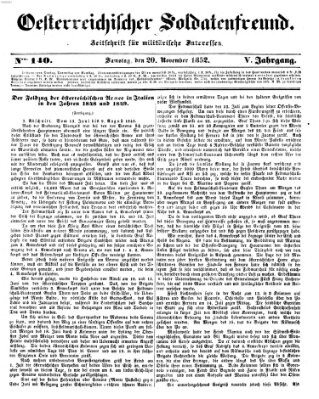 Oesterreichischer Soldatenfreund (Militär-Zeitung) Samstag 20. November 1852