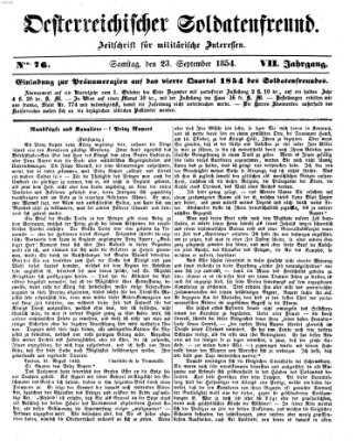 Oesterreichischer Soldatenfreund (Militär-Zeitung) Samstag 23. September 1854