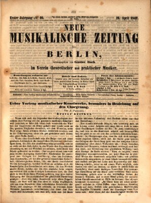 Neue Berliner Musikzeitung Mittwoch 21. April 1847