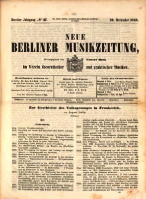 Neue Berliner Musikzeitung Mittwoch 20. Dezember 1848