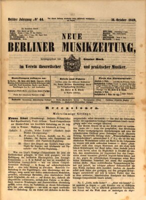 Neue Berliner Musikzeitung Mittwoch 31. Oktober 1849