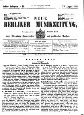 Neue Berliner Musikzeitung Mittwoch 23. August 1854