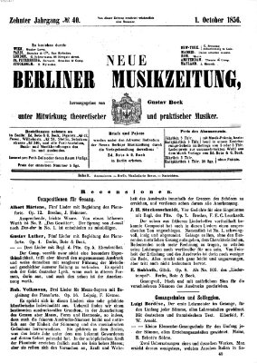 Neue Berliner Musikzeitung Mittwoch 1. Oktober 1856