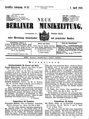 Neue Berliner Musikzeitung Mittwoch 7. April 1858