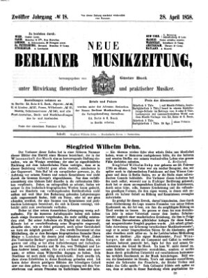 Neue Berliner Musikzeitung Mittwoch 28. April 1858