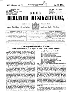 Neue Berliner Musikzeitung Mittwoch 5. Juli 1865
