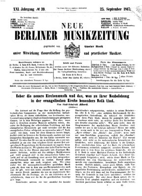 Neue Berliner Musikzeitung Mittwoch 25. September 1867