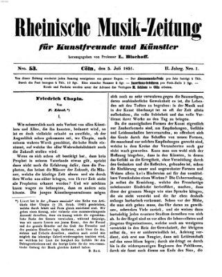Rheinische Musik-Zeitung für Kunstfreunde und Künstler Samstag 5. Juli 1851