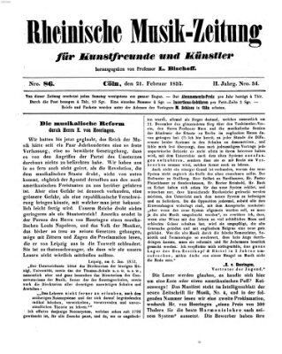 Rheinische Musik-Zeitung für Kunstfreunde und Künstler Samstag 21. Februar 1852