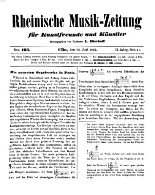 Rheinische Musik-Zeitung für Kunstfreunde und Künstler Samstag 19. Juni 1852