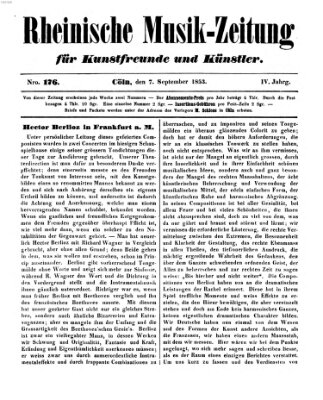 Rheinische Musik-Zeitung für Kunstfreunde und Künstler Mittwoch 7. September 1853