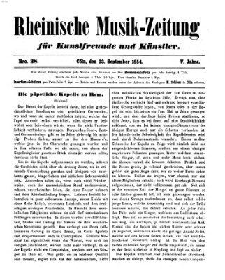 Rheinische Musik-Zeitung für Kunstfreunde und Künstler Samstag 23. September 1854