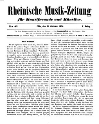 Rheinische Musik-Zeitung für Kunstfreunde und Künstler Samstag 21. Oktober 1854