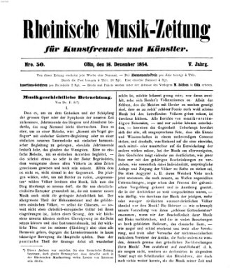 Rheinische Musik-Zeitung für Kunstfreunde und Künstler Samstag 16. Dezember 1854