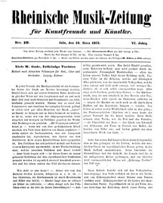 Rheinische Musik-Zeitung für Kunstfreunde und Künstler Samstag 10. März 1855