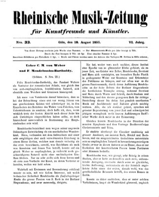 Rheinische Musik-Zeitung für Kunstfreunde und Künstler Samstag 18. August 1855