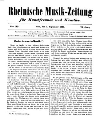 Rheinische Musik-Zeitung für Kunstfreunde und Künstler Samstag 1. September 1855