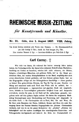 Rheinische Musik-Zeitung für Kunstfreunde und Künstler Samstag 1. August 1857