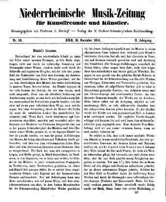 Niederrheinische Musik-Zeitung für Kunstfreunde und Künstler Samstag 16. Dezember 1854