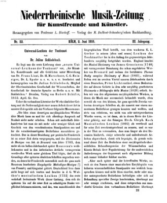 Niederrheinische Musik-Zeitung für Kunstfreunde und Künstler Samstag 2. Juni 1855