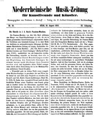 Niederrheinische Musik-Zeitung für Kunstfreunde und Künstler Samstag 18. August 1855