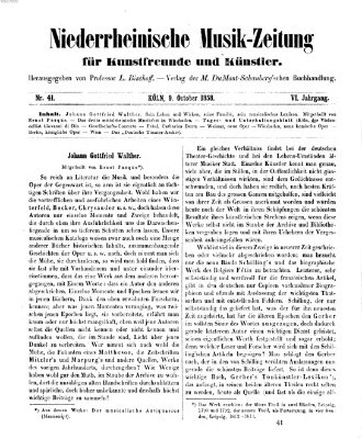 Niederrheinische Musik-Zeitung für Kunstfreunde und Künstler Samstag 9. Oktober 1858