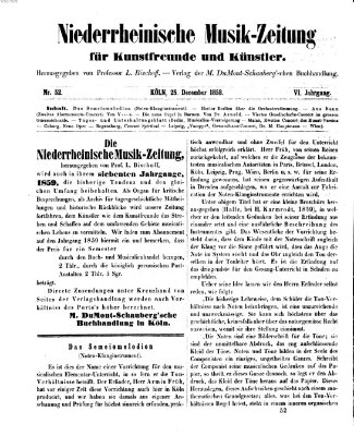 Niederrheinische Musik-Zeitung für Kunstfreunde und Künstler Samstag 25. Dezember 1858