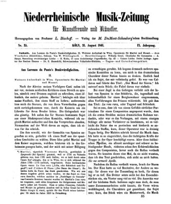 Niederrheinische Musik-Zeitung für Kunstfreunde und Künstler Samstag 31. August 1861