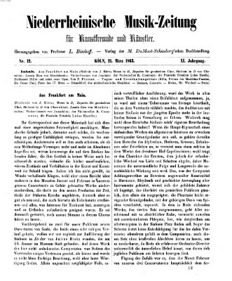 Niederrheinische Musik-Zeitung für Kunstfreunde und Künstler Samstag 21. März 1863