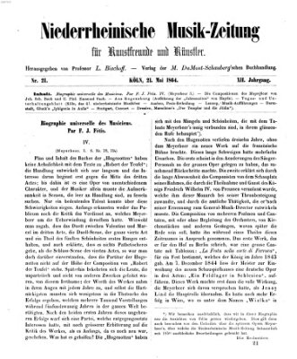 Niederrheinische Musik-Zeitung für Kunstfreunde und Künstler Samstag 21. Mai 1864