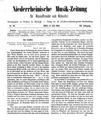 Niederrheinische Musik-Zeitung für Kunstfreunde und Künstler Samstag 9. Juli 1864